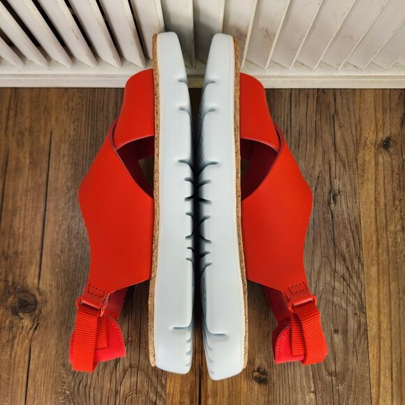 Camper Oruga Womens Size 9 Red Leather Cross Strap Designer Cork Sandals EU 40 - Picture 6 of 9